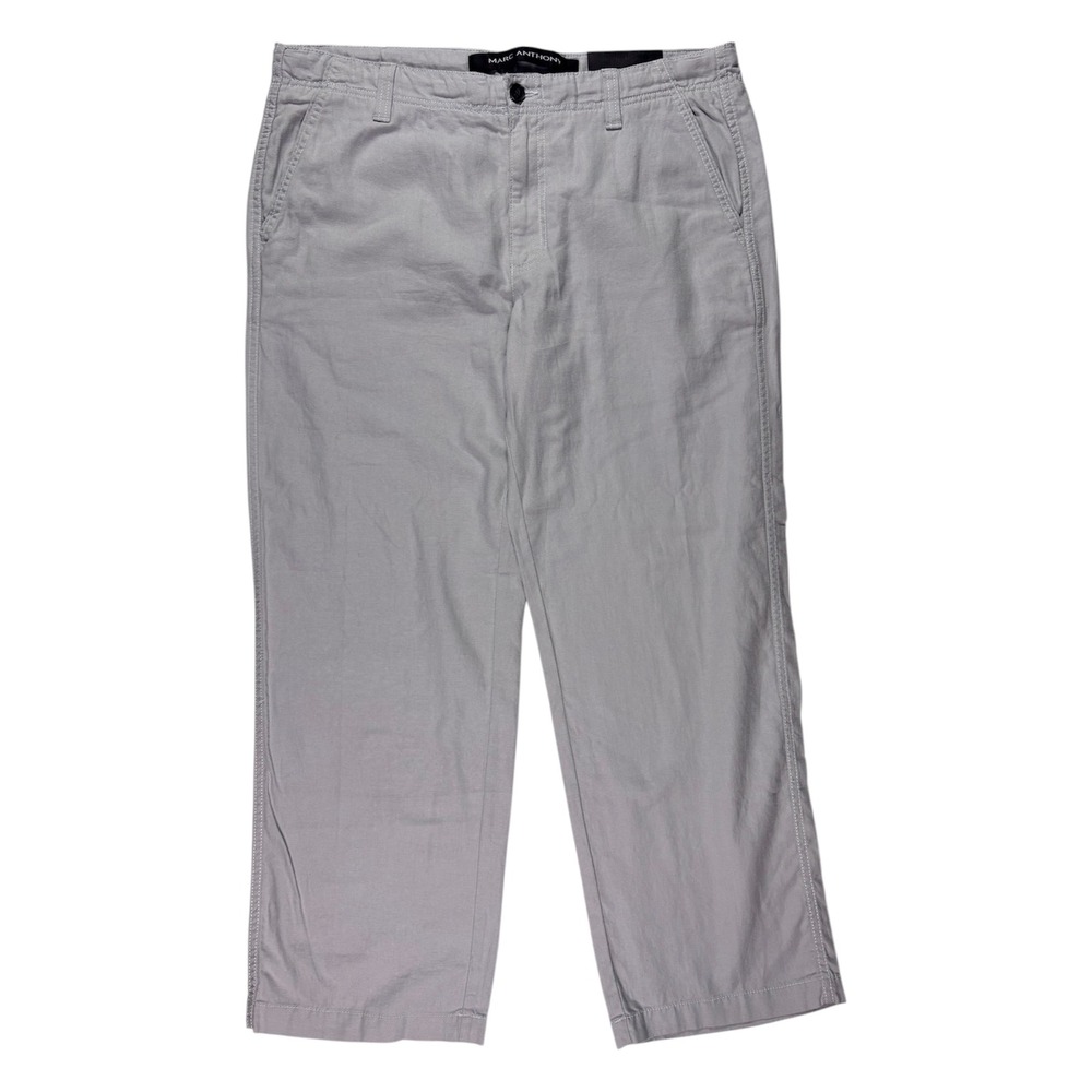 NWT Linen Blend Marc Anthony Slim Fit Trousers 36x30 Gray Summer Pants Vacation - Picture 2 of 7